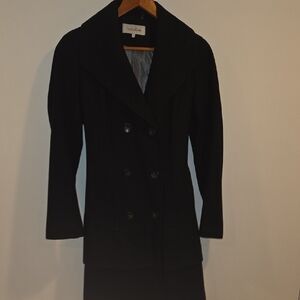 Calvin Klein Black Double-Breasted Belted Pea Coat